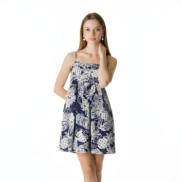 Rachel Zoe Womens 10 Navy White Tropical Print Smocked Bodice Romper - Picture 1 of 10